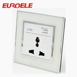 White Color 3 Pin Muti-Function 250V/13A 86*86mm USB Wall Socket