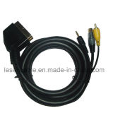 Scart Cable, 21-Pin to RCA + S-Video Plug+Stereo Plug
