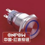 ONPOW 19mm Circle Illuminated SPDT Stainless Steel Push Button Switch (LAS1-AGQPF-11E/G/2.8V/S) (Dia. 19mm) (CE, CCC, RoHS, REECH)