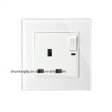 13A UK Switched Socket Crystal Tempered Glass 1 Gang Push Button Switch and 13A UK Socket with Light