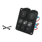 Waterproof Switch Panel 3 Gang with 2 Charger with 4 USB Charger Socket for Cars Truck Yatch, Boats
