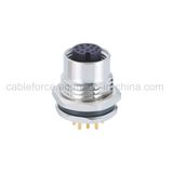 M12 12 Pin Female Panel Mount Connector with PCB Contacts Front Mounting