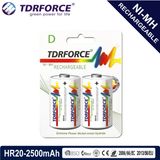 1.2V Rechargeable Low Self Discharge Nickel Metal Hydride China Fatory Battery (HR20-D size-2500mAh)