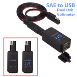 SAE to USB Adapter with Voltmeter Motorcycle Quick Disconnect Plug with Waterproof Dual USB Charger 2.1A & 2.1A for Smart Phone Tablet GPS (Blue)