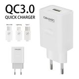 QC3.0 Fast Charging Phone USB Adapter Charger with USB Cable