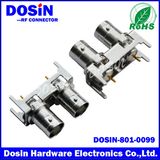 180 Degree Nickel Plated Dual Female BNC Connector for PCB Appliance