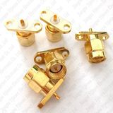 Golden SMA Male Plug Connector 2-Hole 16mm Flange Solder PCB Panel Mount Straight