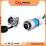 Double SAE USB 3.0 Panel Mount Cable Water Circular Receptacle IP65 Connector