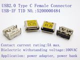 USB2.0 Type C Connector, Current Rating~5A, Durability: 20000 Cycles. OEM/ODM