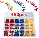 480PCS Assorted Insulated Electrical Wire Terminal Crimp Spade Connector Kit Box