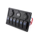 6 Gang Blue LED Rocker Switch Panel Circuit Breaker USB for Car RV Boat Marine