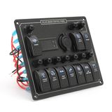 12-24V 10 Gang Boat Marine Blue LED Rocker Switch Panel Circuit Breaker Voltmeter