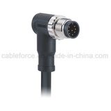 M12 8 Pin a-Code Male Right Angled Molded Cable Connector for Sensor with CNC Screw