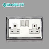 Stainless Steel 13A 2 Gang Switch Socket Single Pole