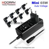 Mini 65W Universal Laptop Adapter Automatic Notebook Switching Power Adaptor with 3 Pins Travelling AC DC Laptop Charger DC Adapter