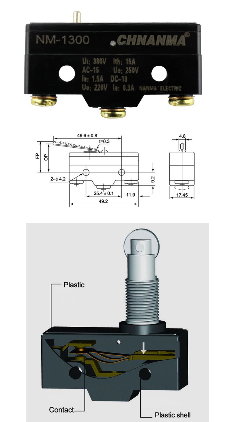 10A 250VAC Long Hinge Lever Push Button Micro Switch