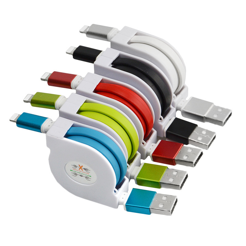 1m Retractable Flat Noodle Micro USB Cable Data Sync Phone Charger USB Cable for iPhone