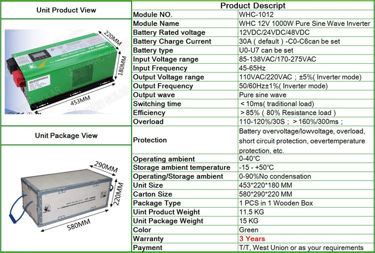 Low Frequency 1000W Solar Pure Sine Wave Inverter