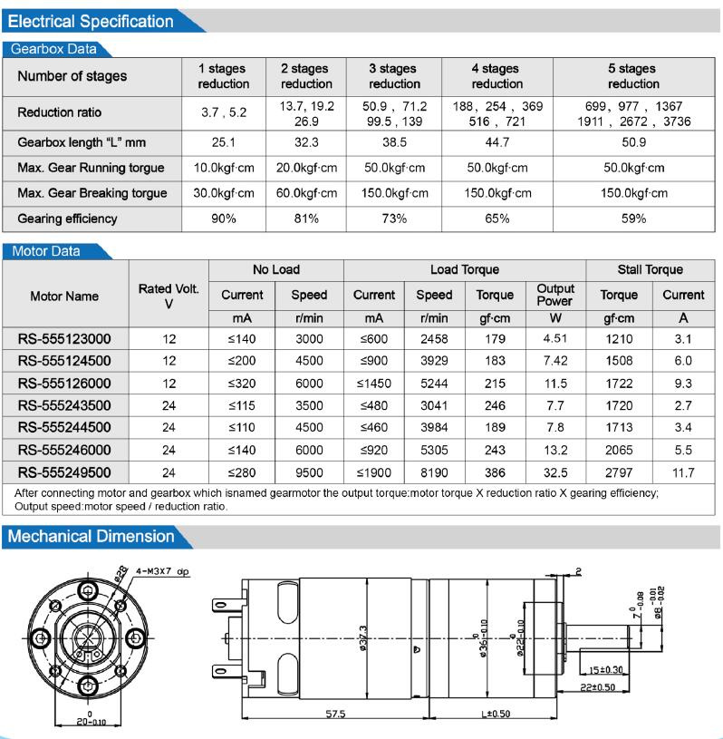 36mm 12V 24V Electric DC Planetary Gear Motor