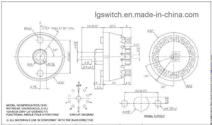 Fan 4 Position Selector Rotary Switch