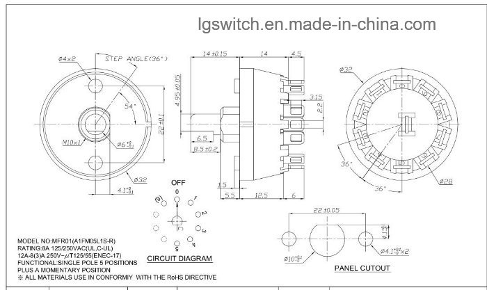 Fan 4 Position Selector Rotary Switch