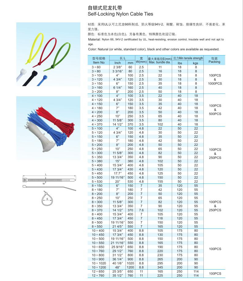 Self-Locking Cable Tie (NYLON) with Ce RoHS