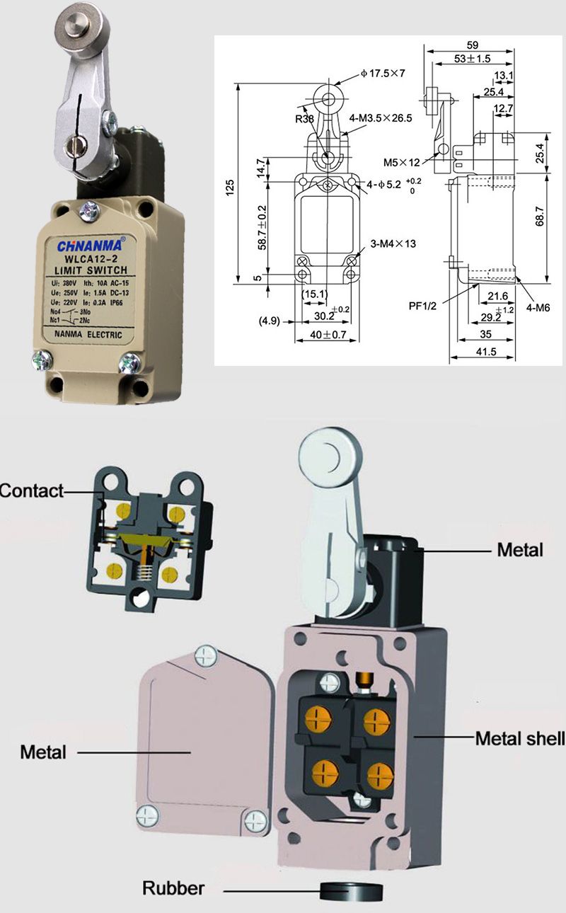 Waterproof Rubber Roller Lever Electrical Switch