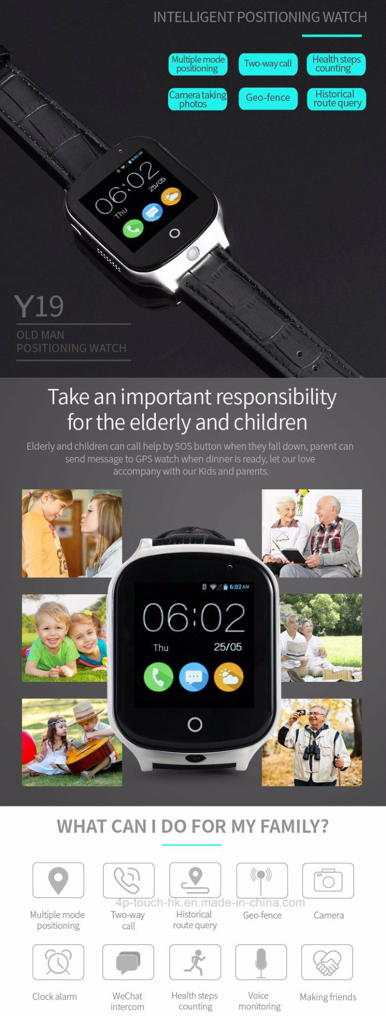 New Developed Touch Screen 3G GPS Watch with Camera Y19