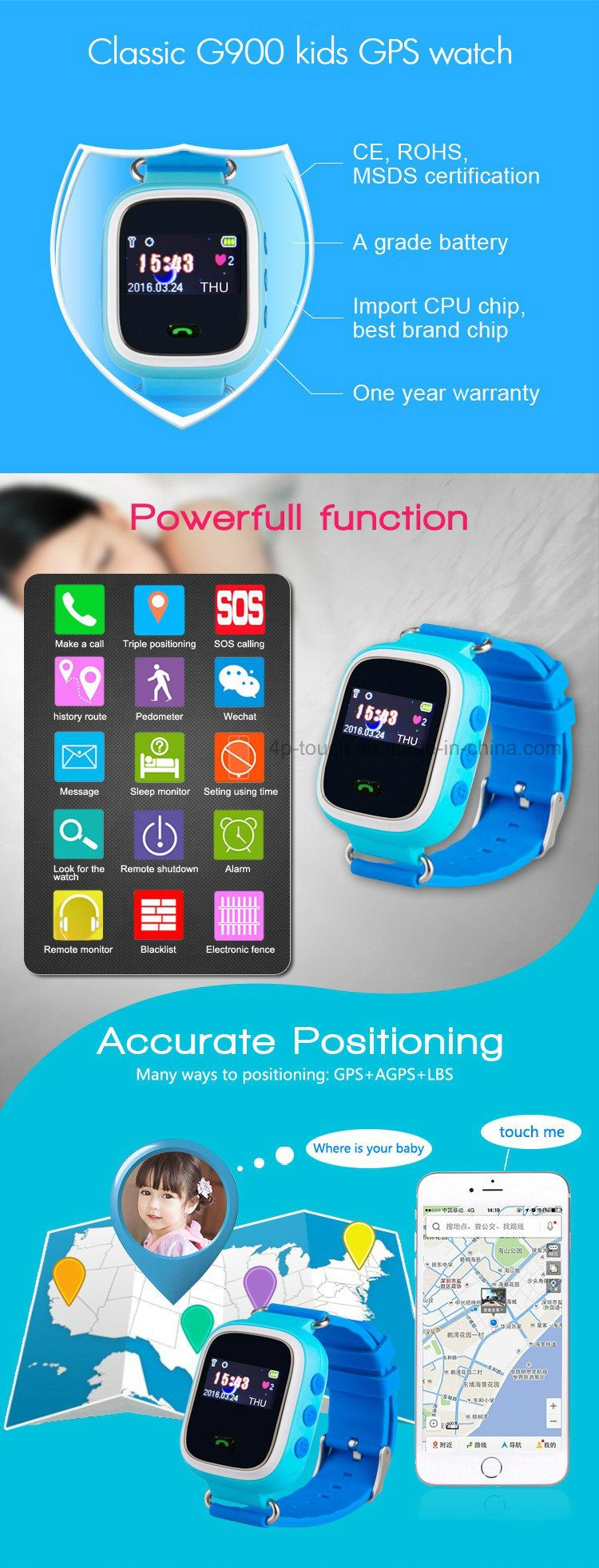 0.96'' Colorful Screen Kids GPS Tracker for Emergency (Y7S)