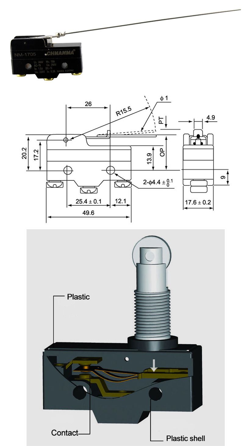 Long Hinge Steel Actuator Zippy Micro Switch