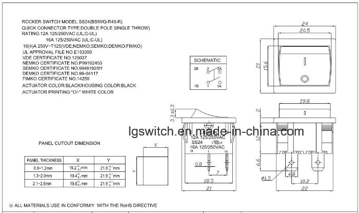 16A250VAC Ss24 Rocker Switches
