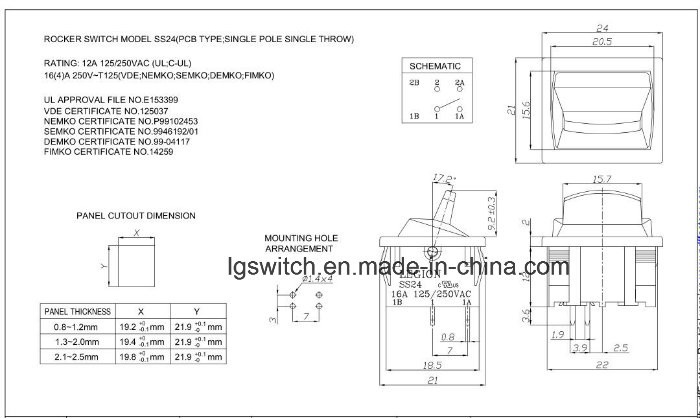16A250VAC Ss24 Rocker Switches