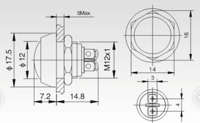 12mm Screw Terminal Domed Switch