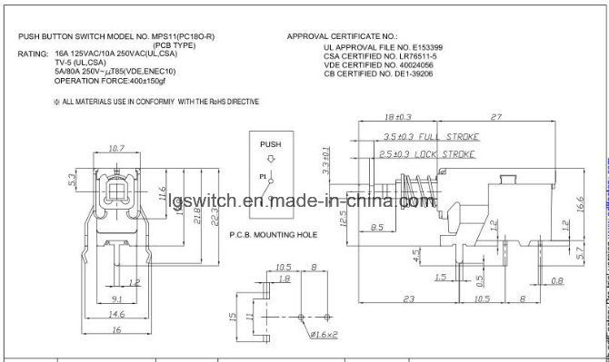 Oscilloscope Power Control Spst 16A Push Button Switch