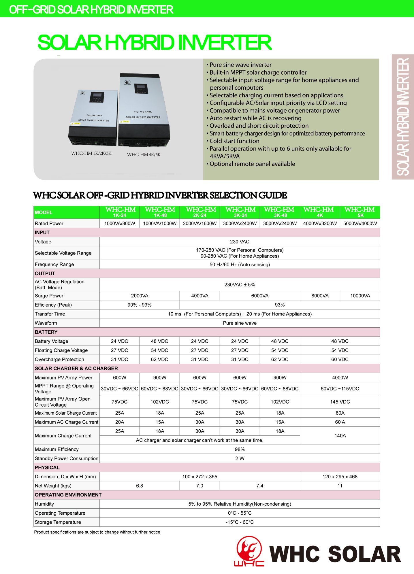 Built-in MPPT Solar Charge Controller 5000va Hybrid Solar Inverter