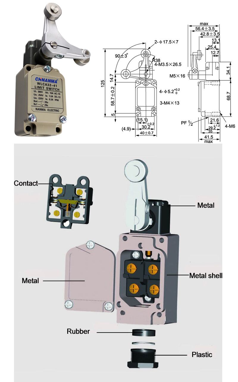 Pneumatic Limit Switch Dry Contacts 10A/250VAC Double Roller Arm Type