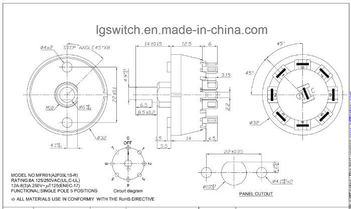 Fan 4 Position Selector Rotary Switch