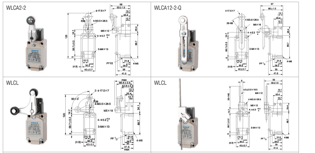 Waterproof IP67 Wlca12-2-Q Electrical Limit Switch Wlca12-2-Q