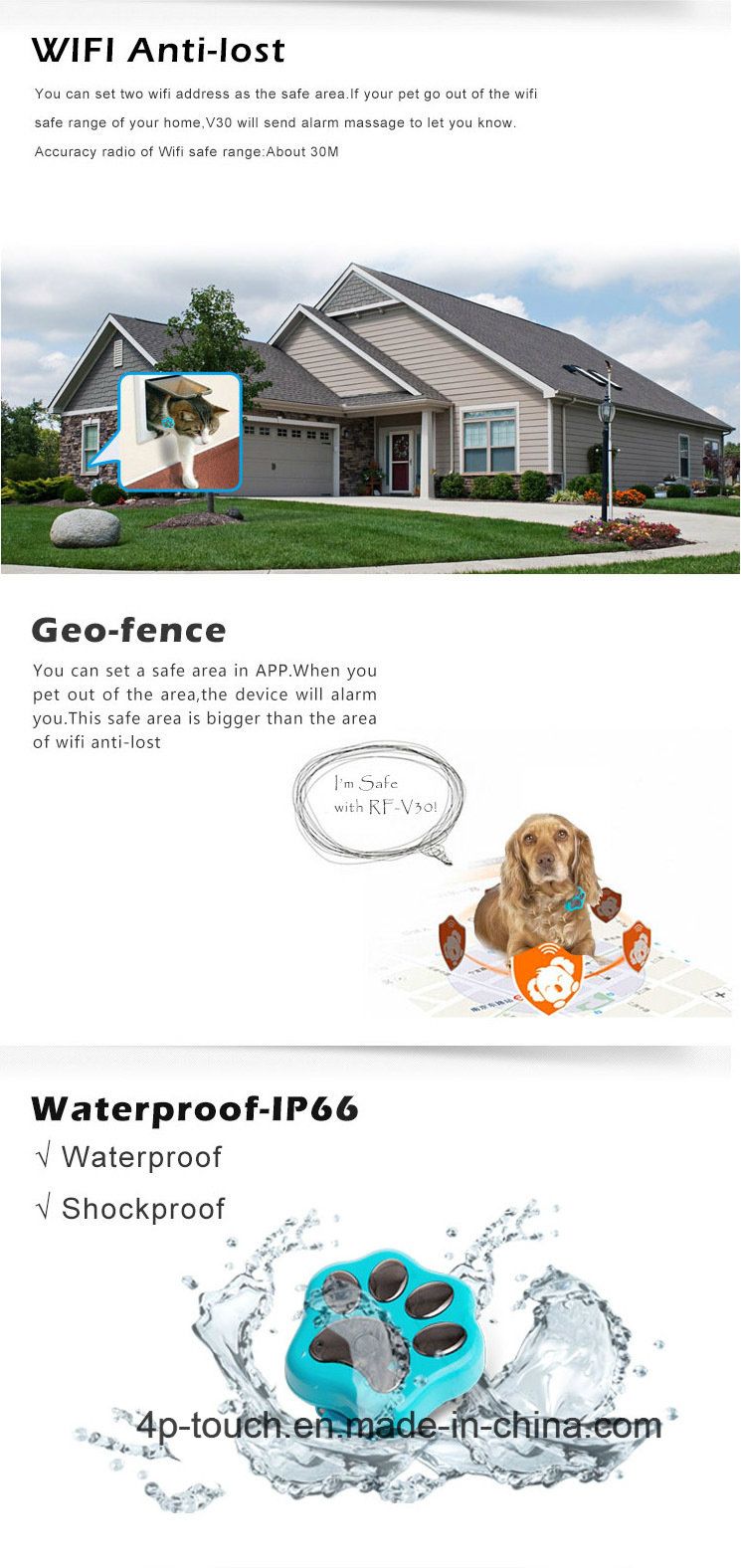 Cute GPS Tracker for Pet with Waterproof IP66 (V30)
