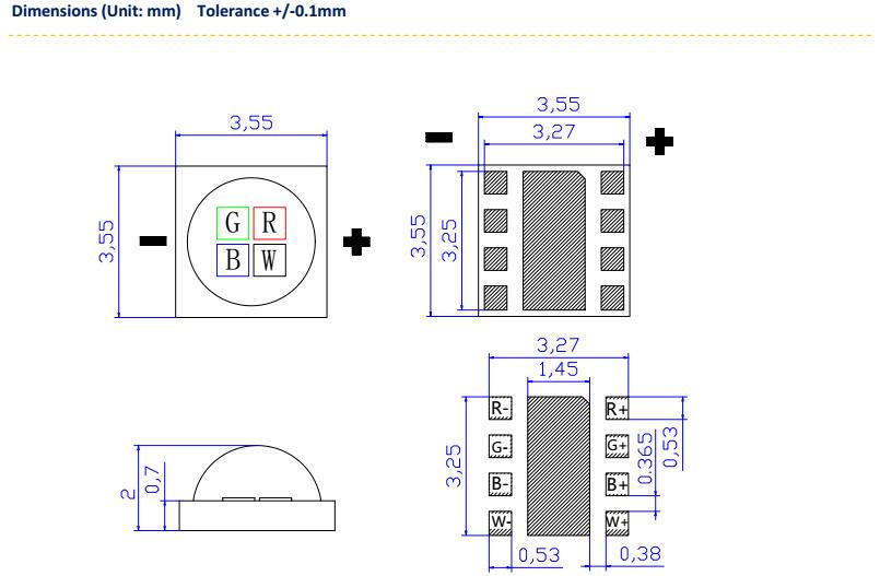Full Color LED Chip 4W 3535 RGBW LED