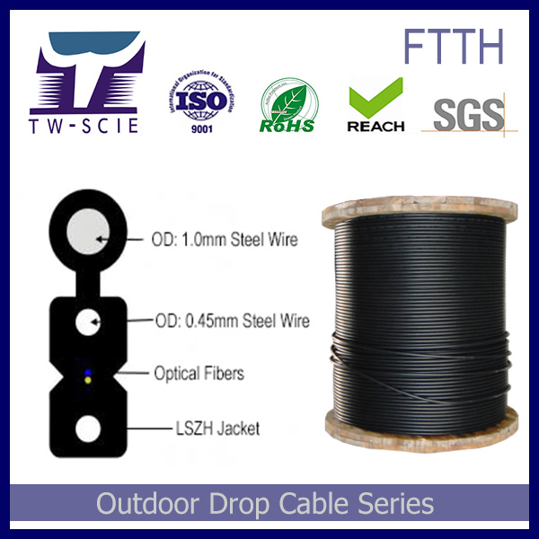 2 Core G657A FTTH Drop Cable with Self-Supporting Messenger