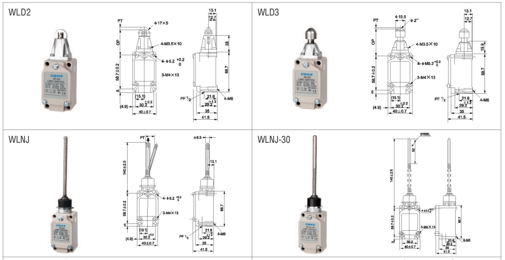 Waterproof IP67 Wlca12-2-Q Electrical Limit Switch Wlca12-2-Q